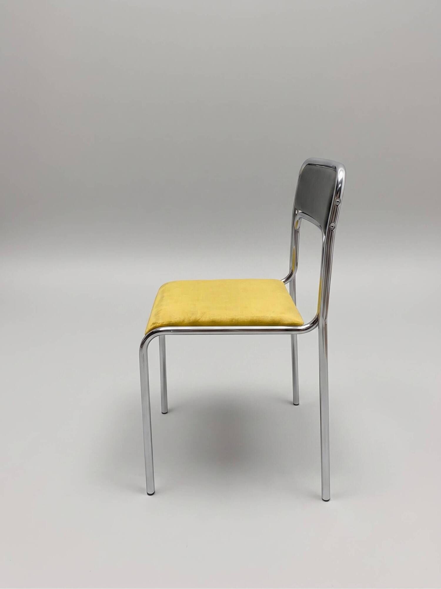 Vintage tubular chair in chrome, skai and yellow velvet, 1970s.