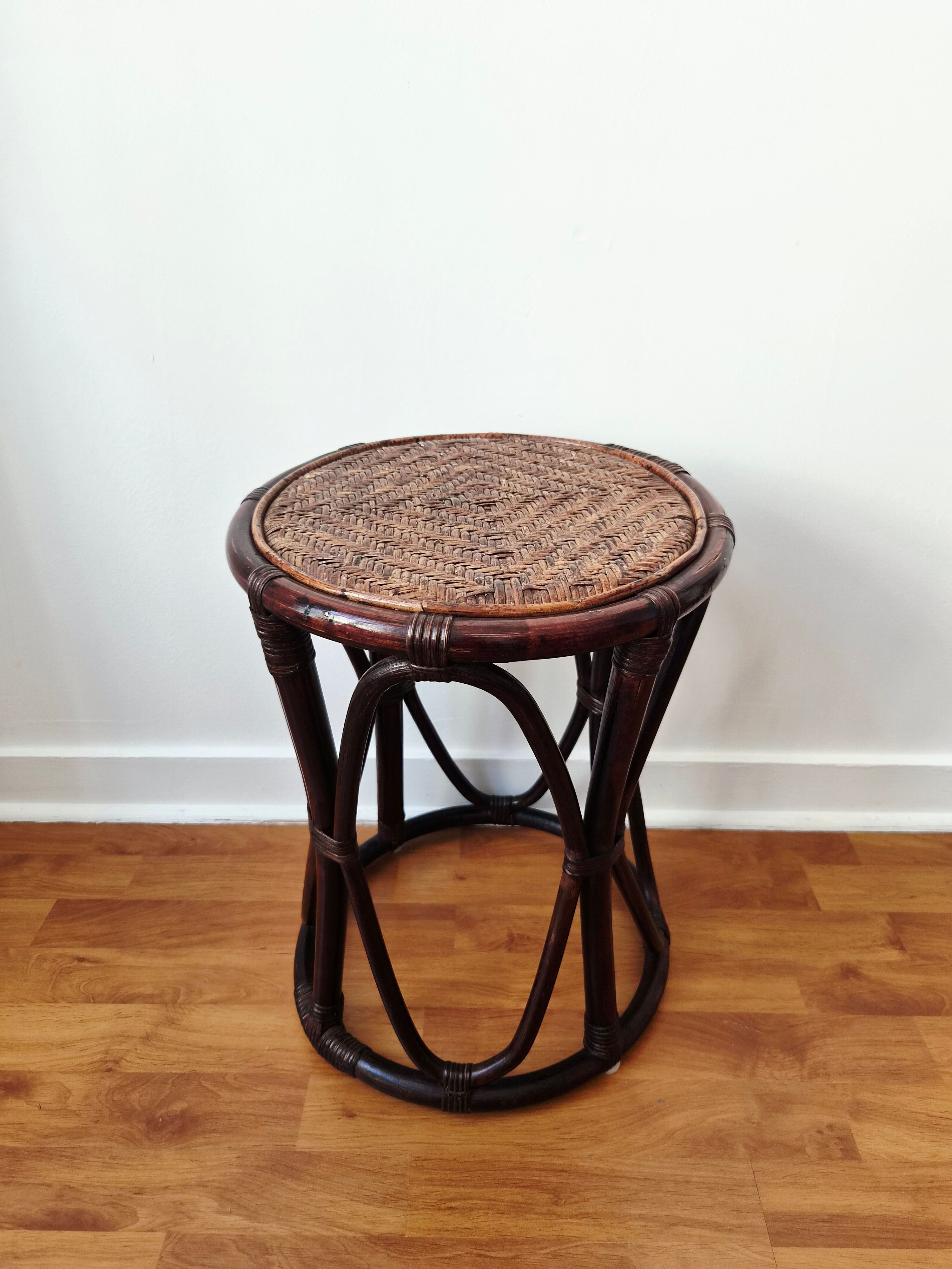 Tabouret/Sellette en rotin et cannage vintage - Années '60/'70