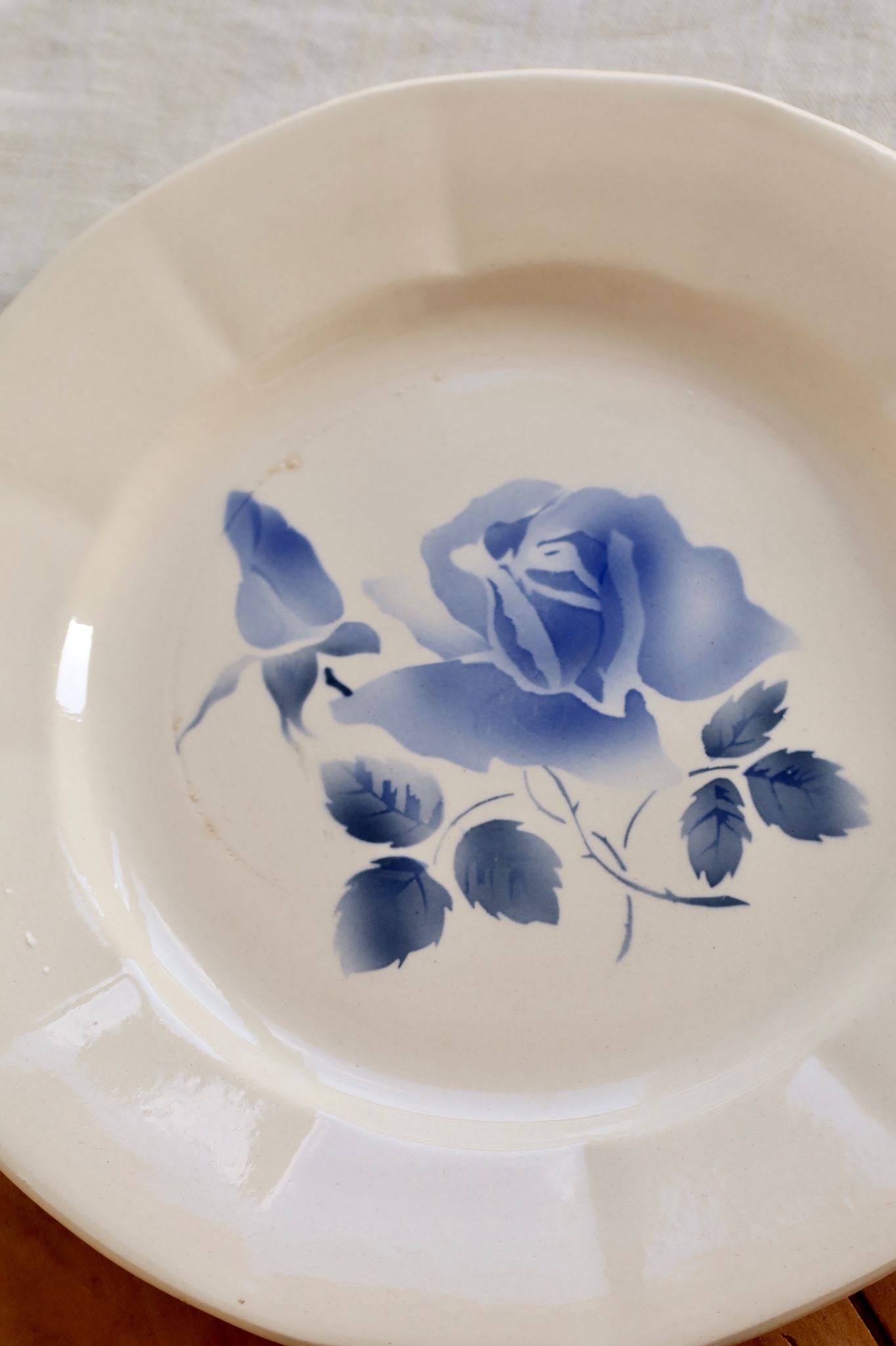 Vintage ironstone plate from Digoin – Blue rose pattern