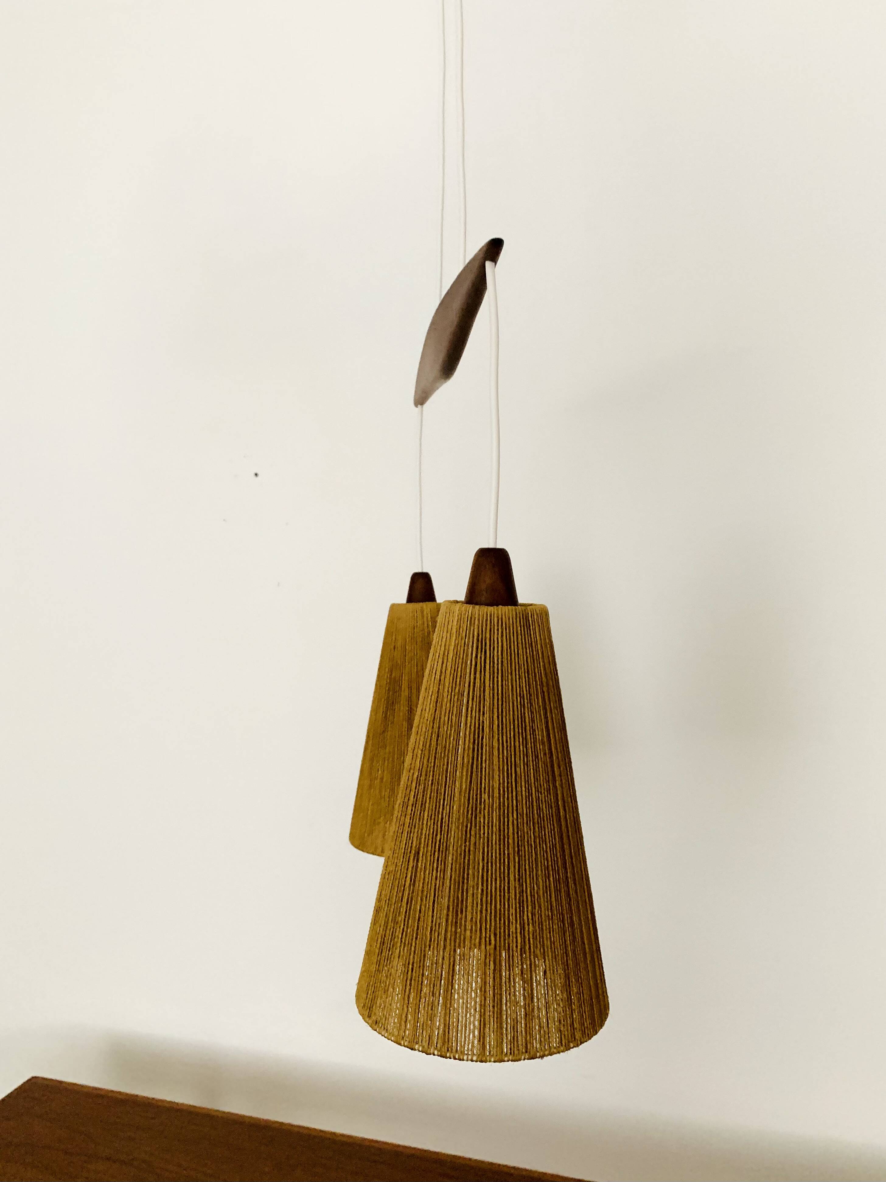 Teakwood and Sisal Pendant Lamp by Temde