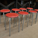 Set of 8cOld Stackable Metal Low Stools 1960
