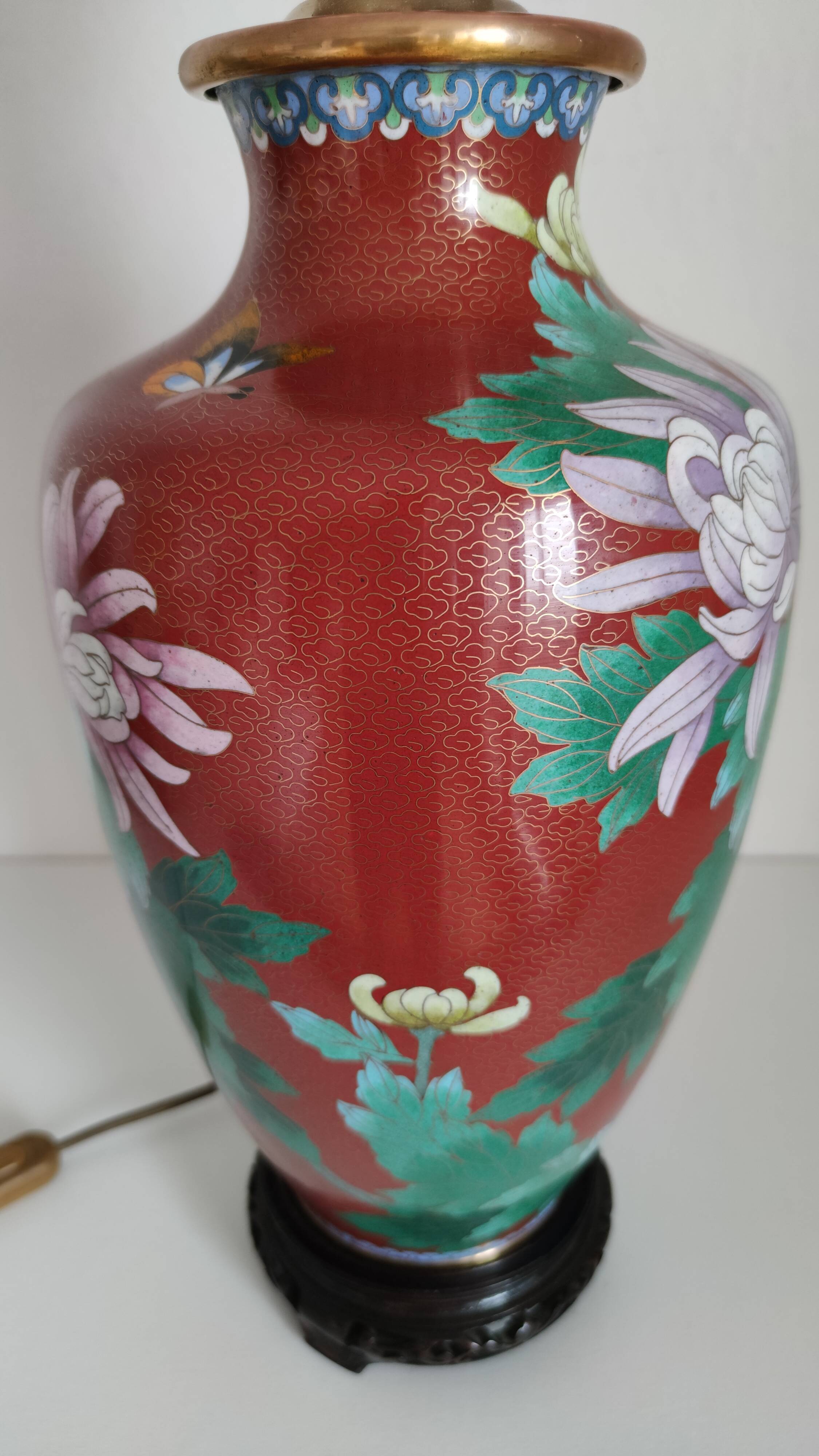 Large cloisonné lamp 77 a 100 cm of H , TBE