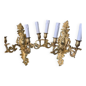 Pair of gilded bronze wall sconces