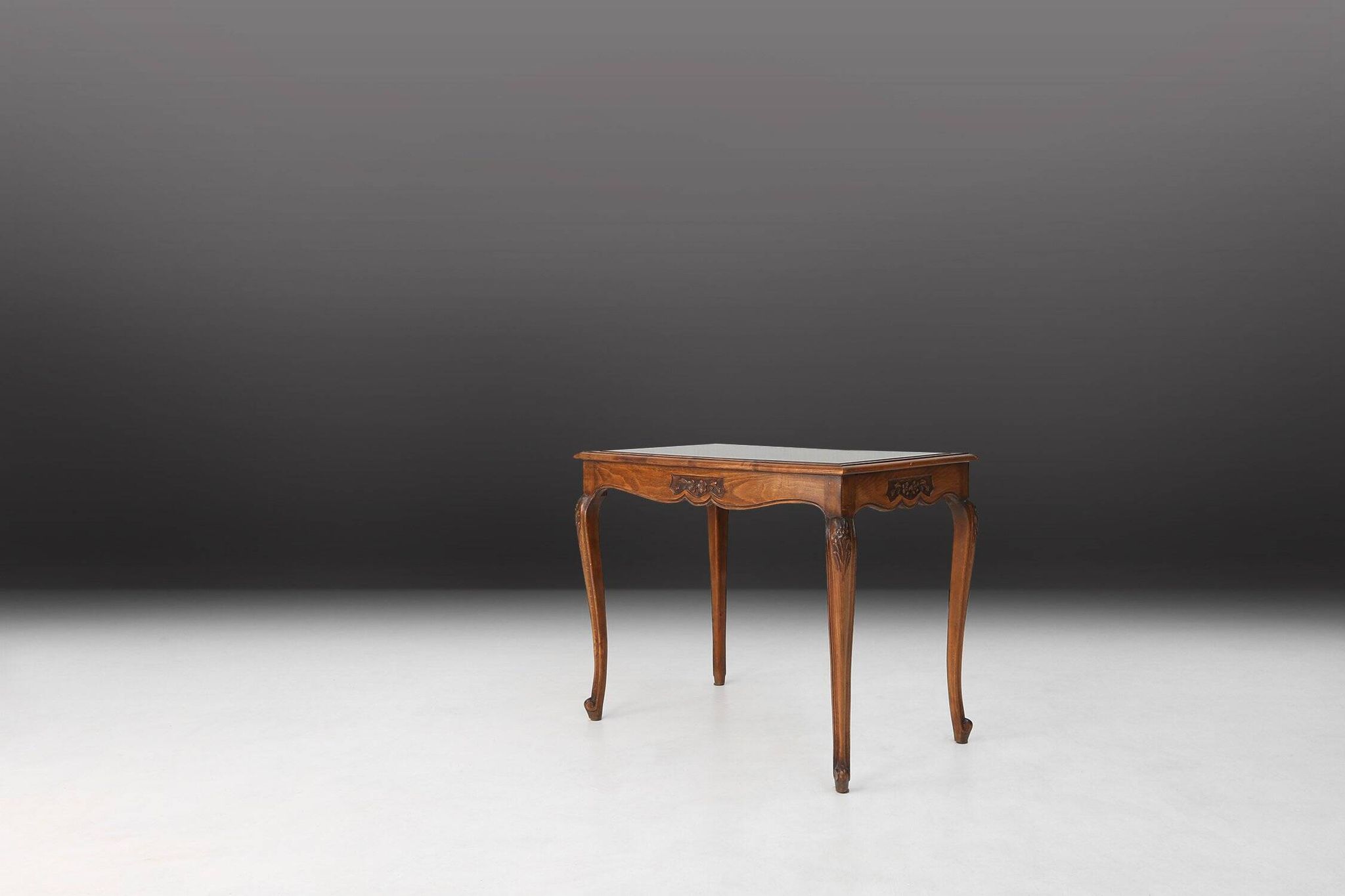 Sculpted Side Table in Wood, Glass & Rattan, France 1950s