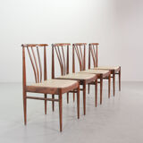 Chaises de salle à manger scandinaves à dossier fuseau en palissandre et revêtement blanc cassé