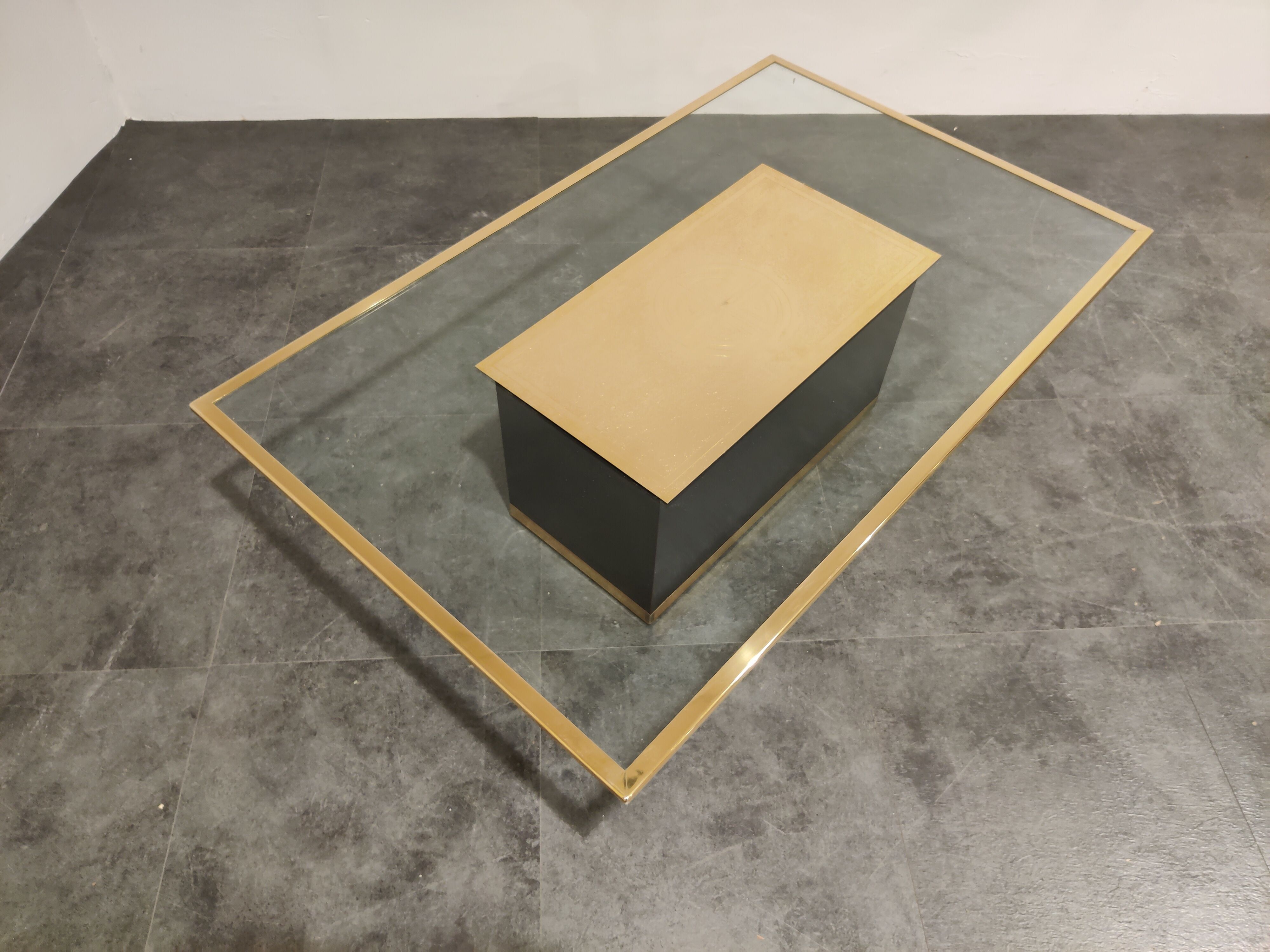 Vintage etched brass coffee table by Ricco D, 1970s
