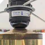 70s brass table lamp with floral velvet shade