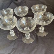 6 Art Deco crystal champagne coupes.