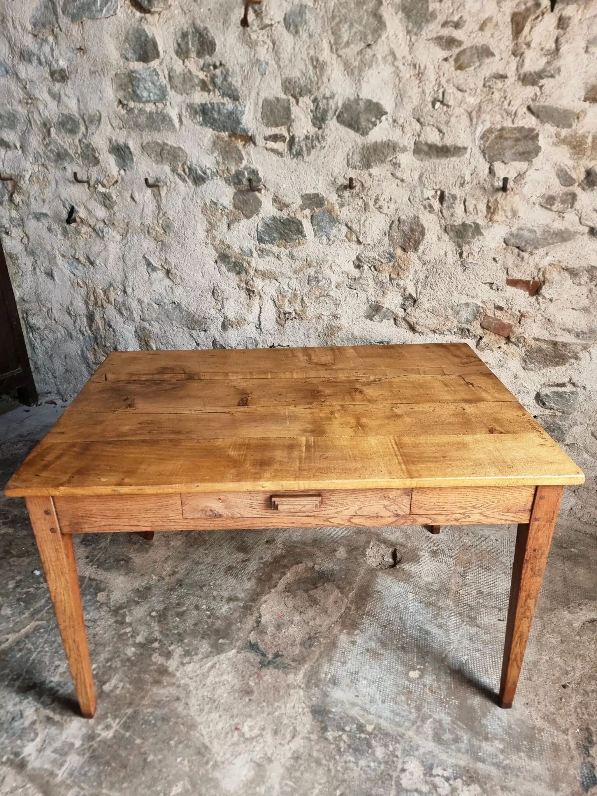 Antique French dining table with drawer, around 1900.