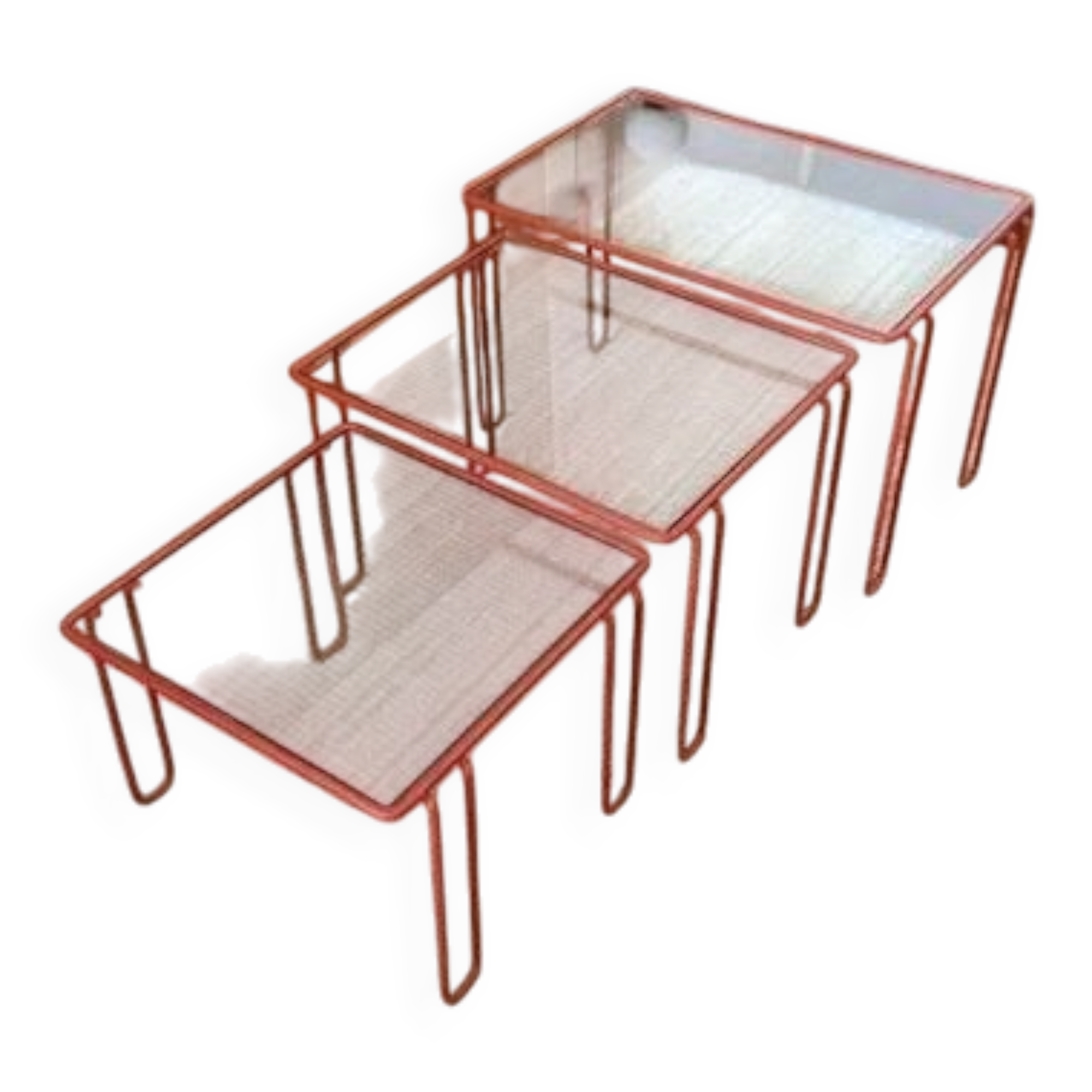 Red tubular nesting tables, 1970s, Set of 3