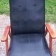 Pair of vintage beech armchairs feet compass covered with black moleskine from the 50s
