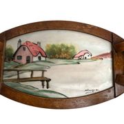 Art Deco, painted glass top, wooden frame, signed Dope, circa 1930