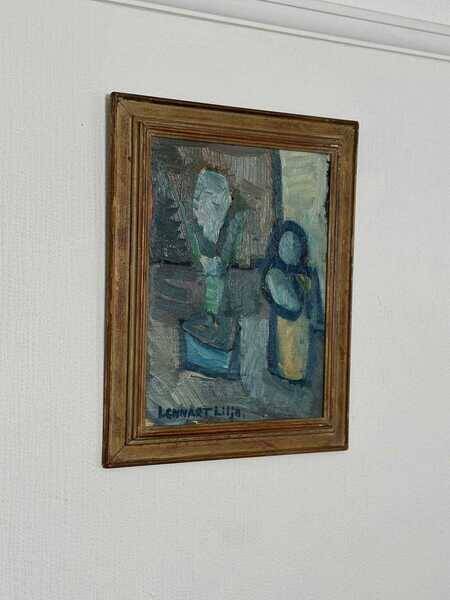 Original mid-century Swedish oil on panel – “Plant Pot” by Lennart Liljo – vintage & framed – 34 × 43 cm