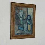 Original mid-century Swedish oil on panel – “Plant Pot” by Lennart Liljo – vintage & framed – 34 × 43 cm