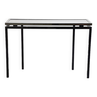 Console et miroir en aluminium laqué noir, Pierre VANDEL - 1970