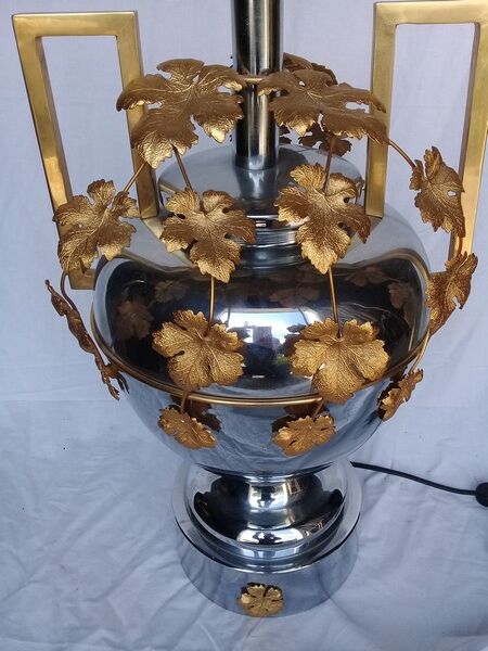 Chrome and gilded metal lamp ep 1970 hollywood regency / neoclassical