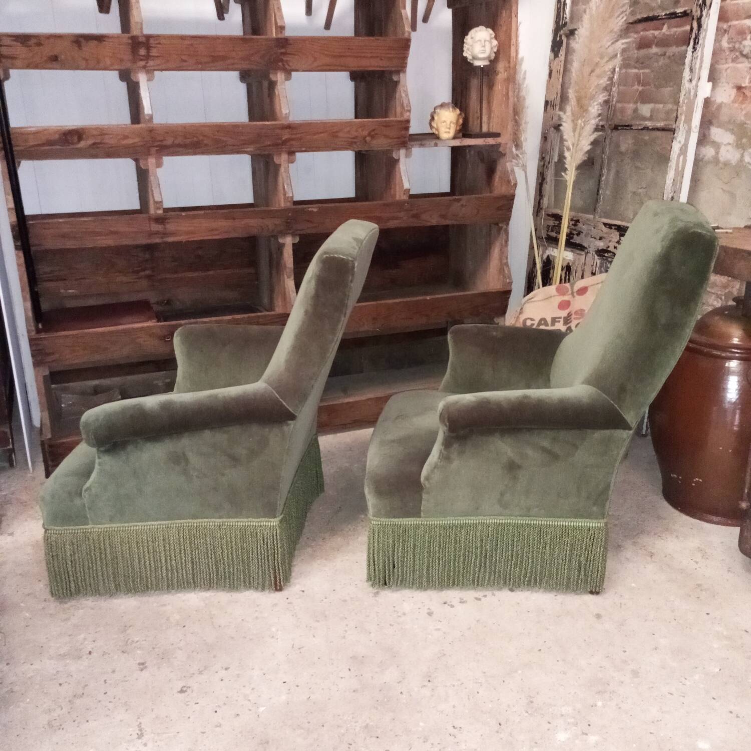 Olive green English armchairs