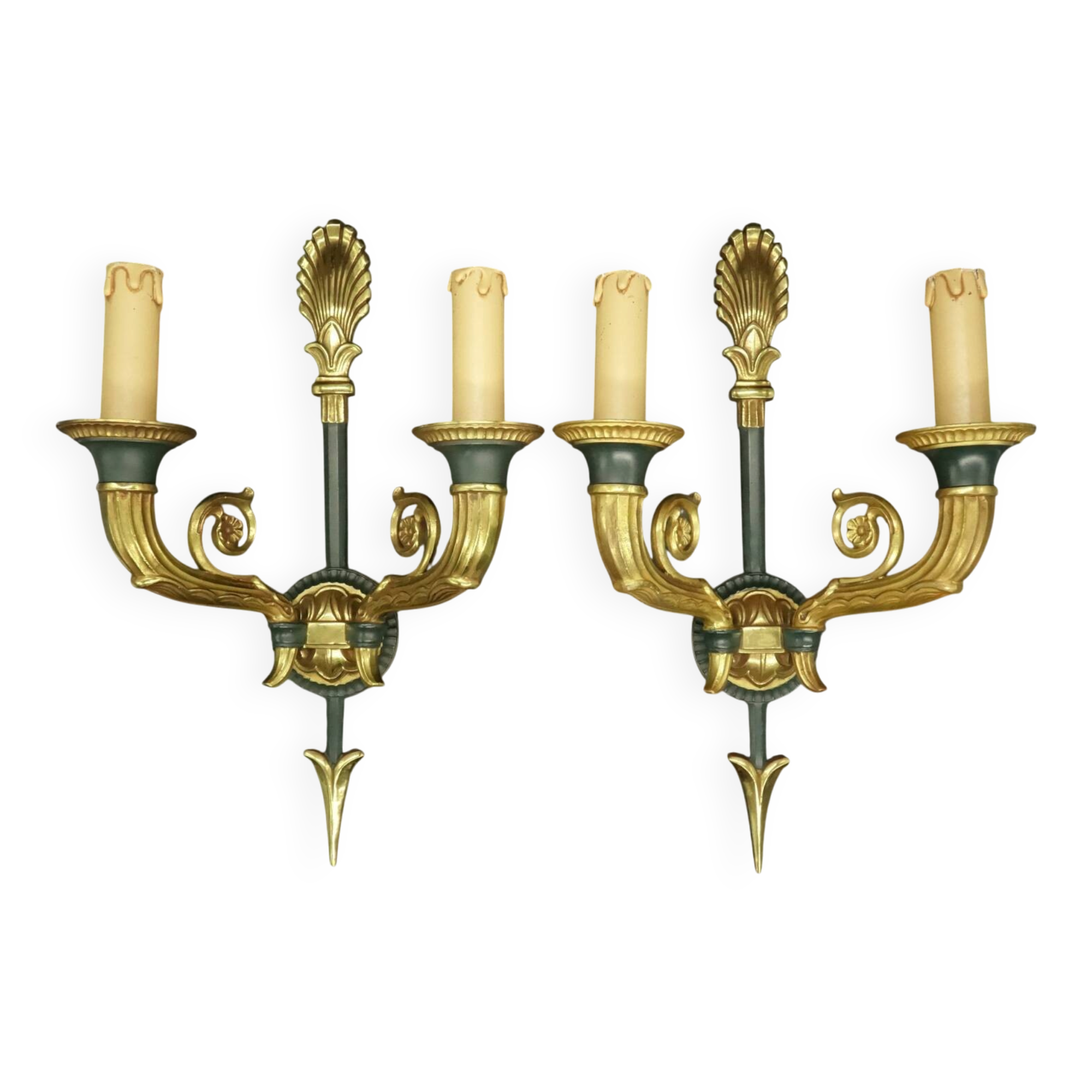 Pair of large Restoration style wall sconces from Lucien GAU - bronze