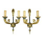 Paire de grandes appliques style Restauration de chez Lucien GAU - bronze