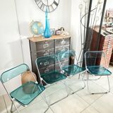 Set of 4 Castelli blue Plia folding chairs