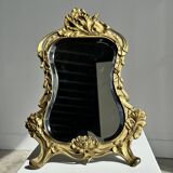 Art Deco style gilded bronze mirror with beveled glass H40cm