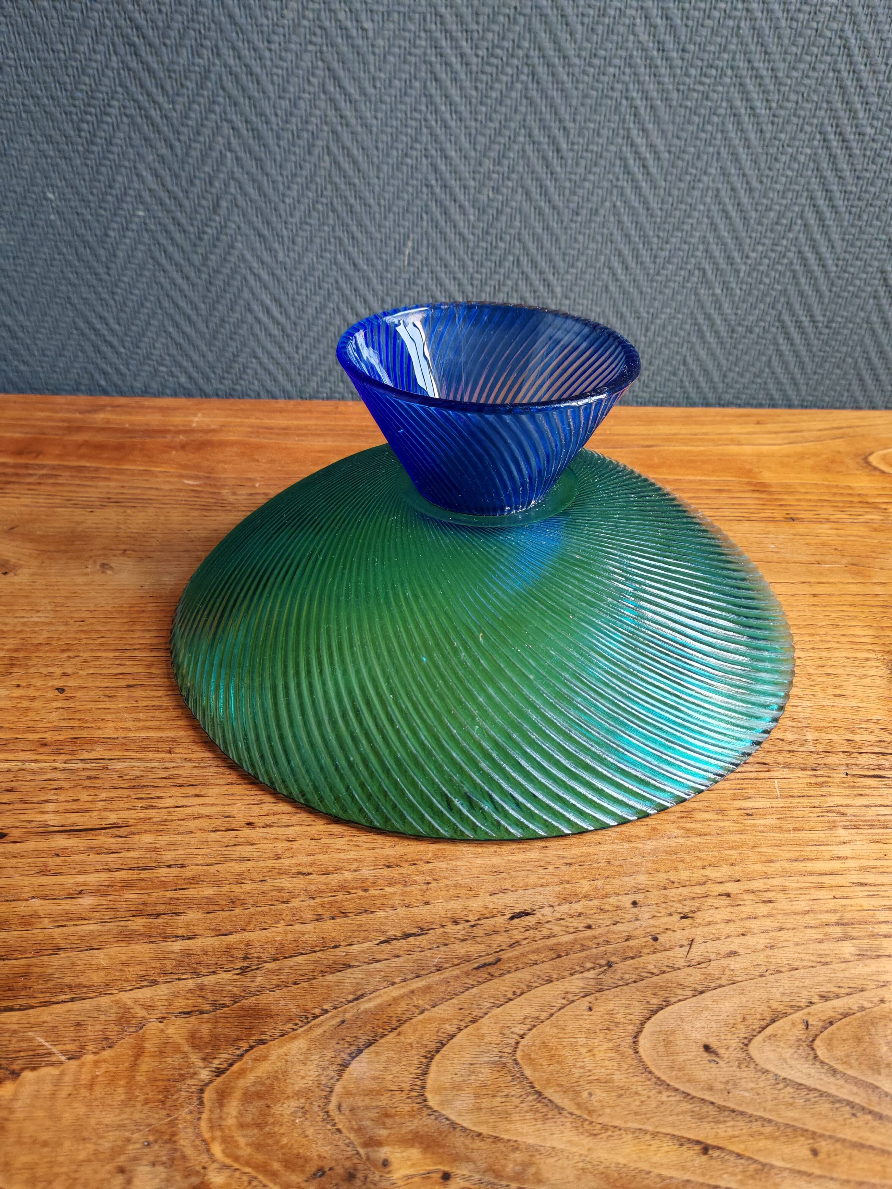Vintage Glass Blown Fruit Bowl – Blue and Green Design Centrepiece