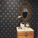 Vintage peacock rattan mirror 47x65cm