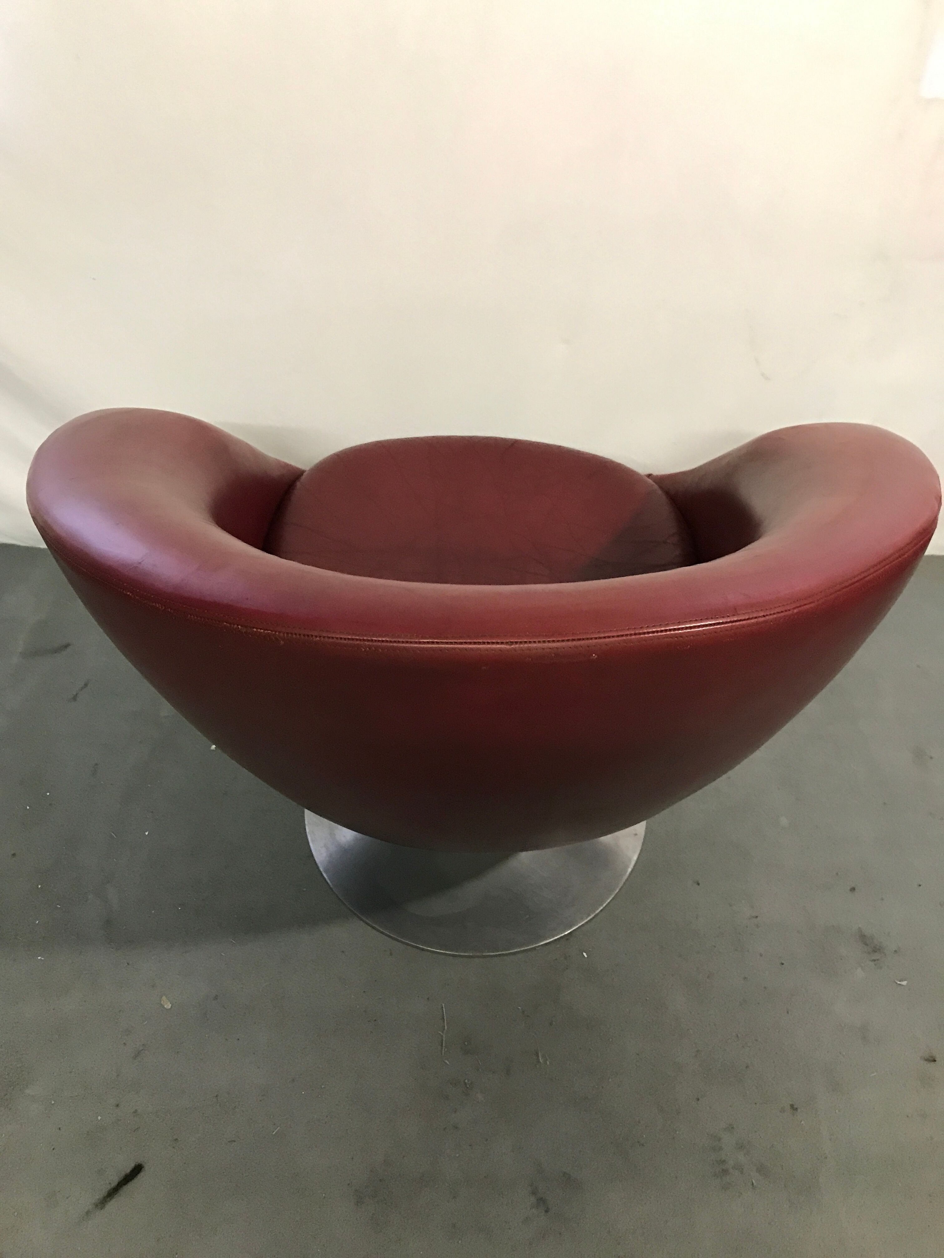 Red leather tulip foot chair