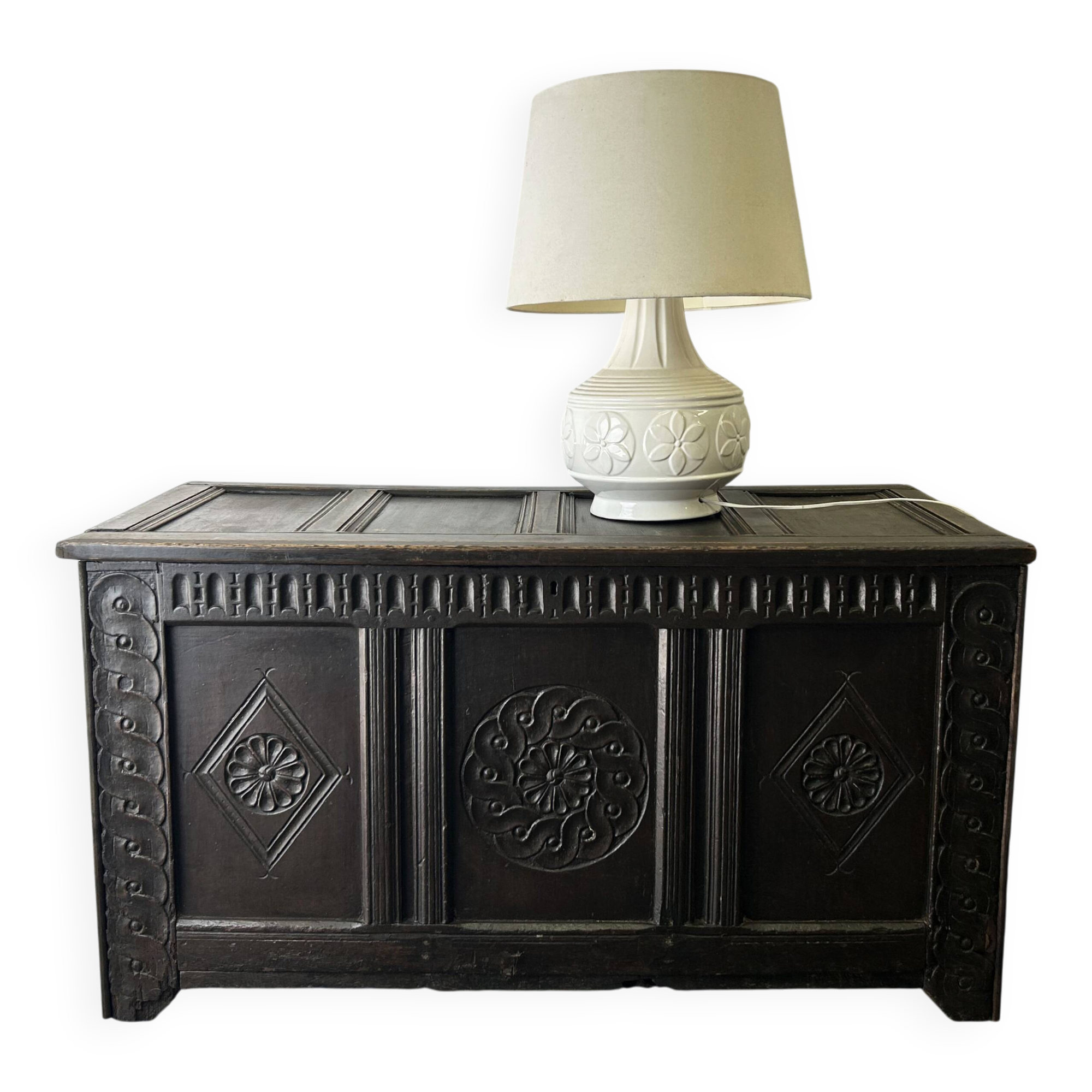 Rare 17th Century Carved Oak Coffer Charles II Period Circa 1660-1680c