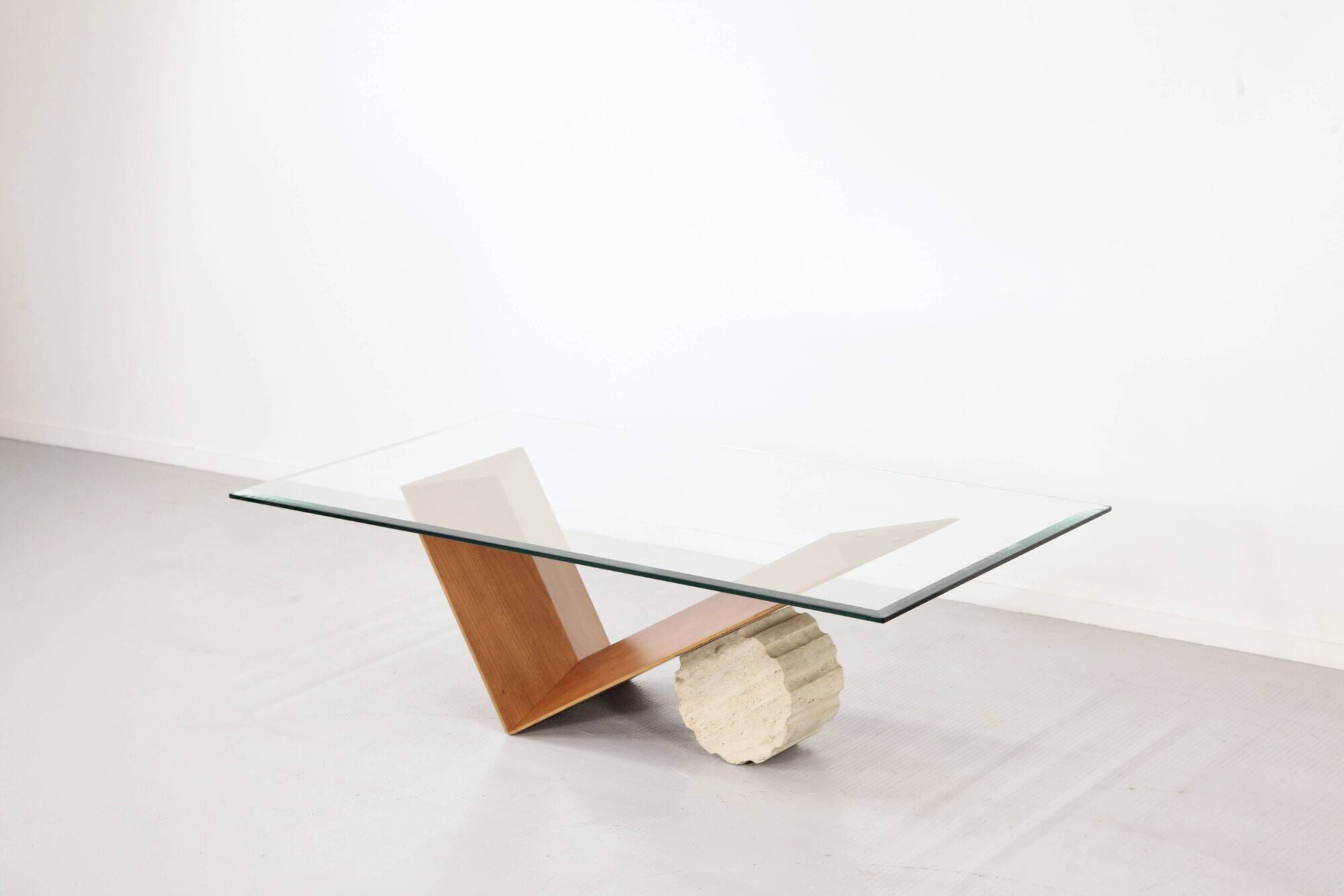 1990s Italian Cattelan 'Valentino' Walnut And Travertine Table.
