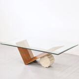 Table italienne Cattelan « Valentino » en noyer et travertin des années 1990.