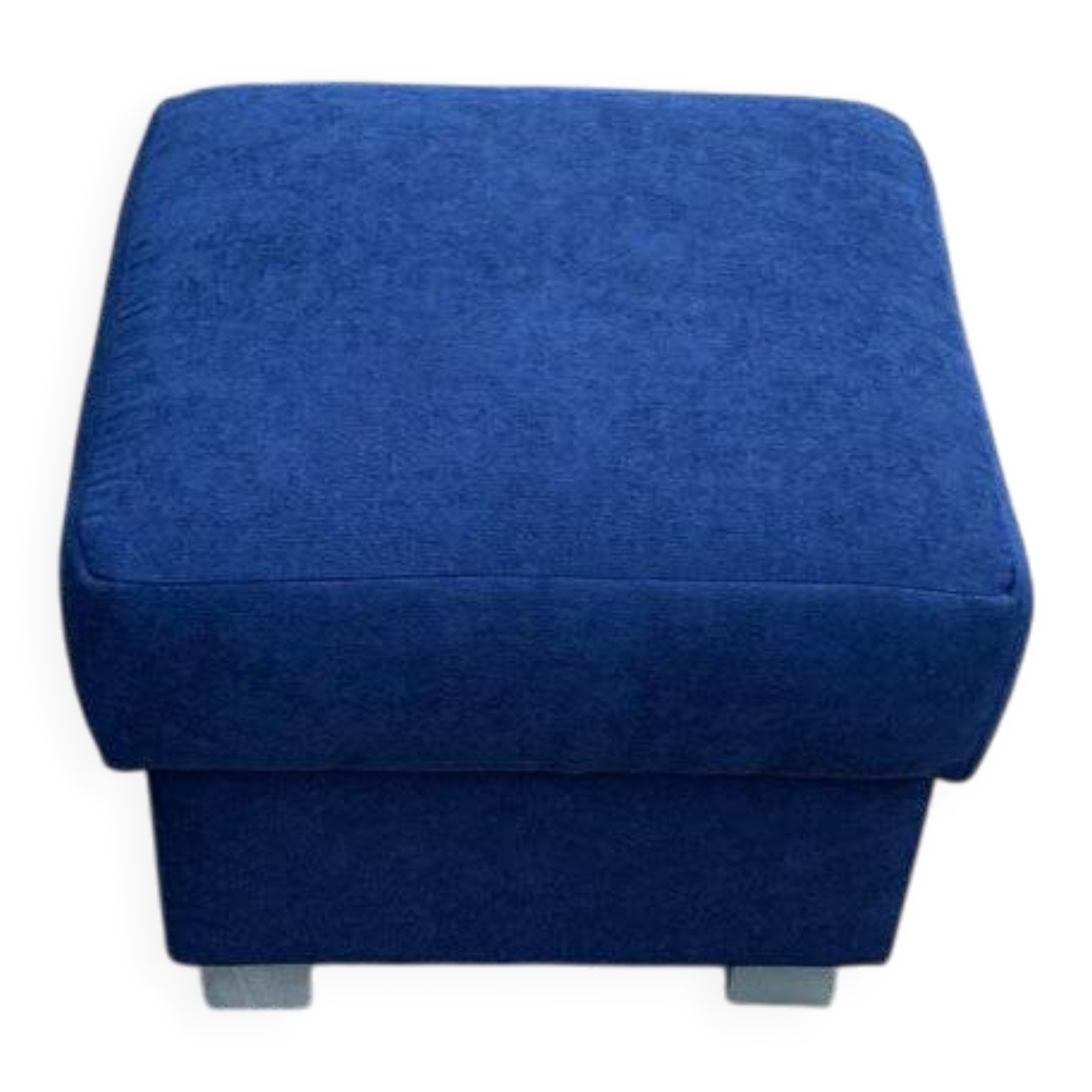 Mid-century blue fabric ottoman stool, 1950s compact modernist design.