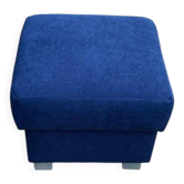 Mid-century blue fabric ottoman stool, 1950s compact modernist design.