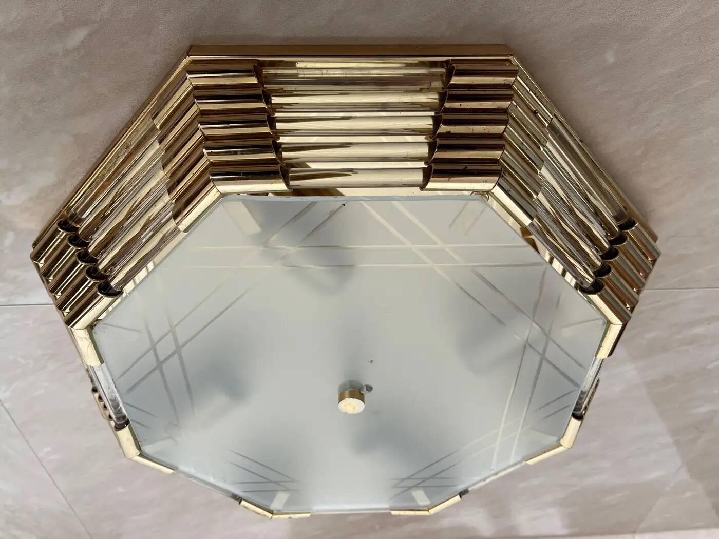 Midcentury brass/glass ceiling lamp/flush mount or wall lamp, 1960s