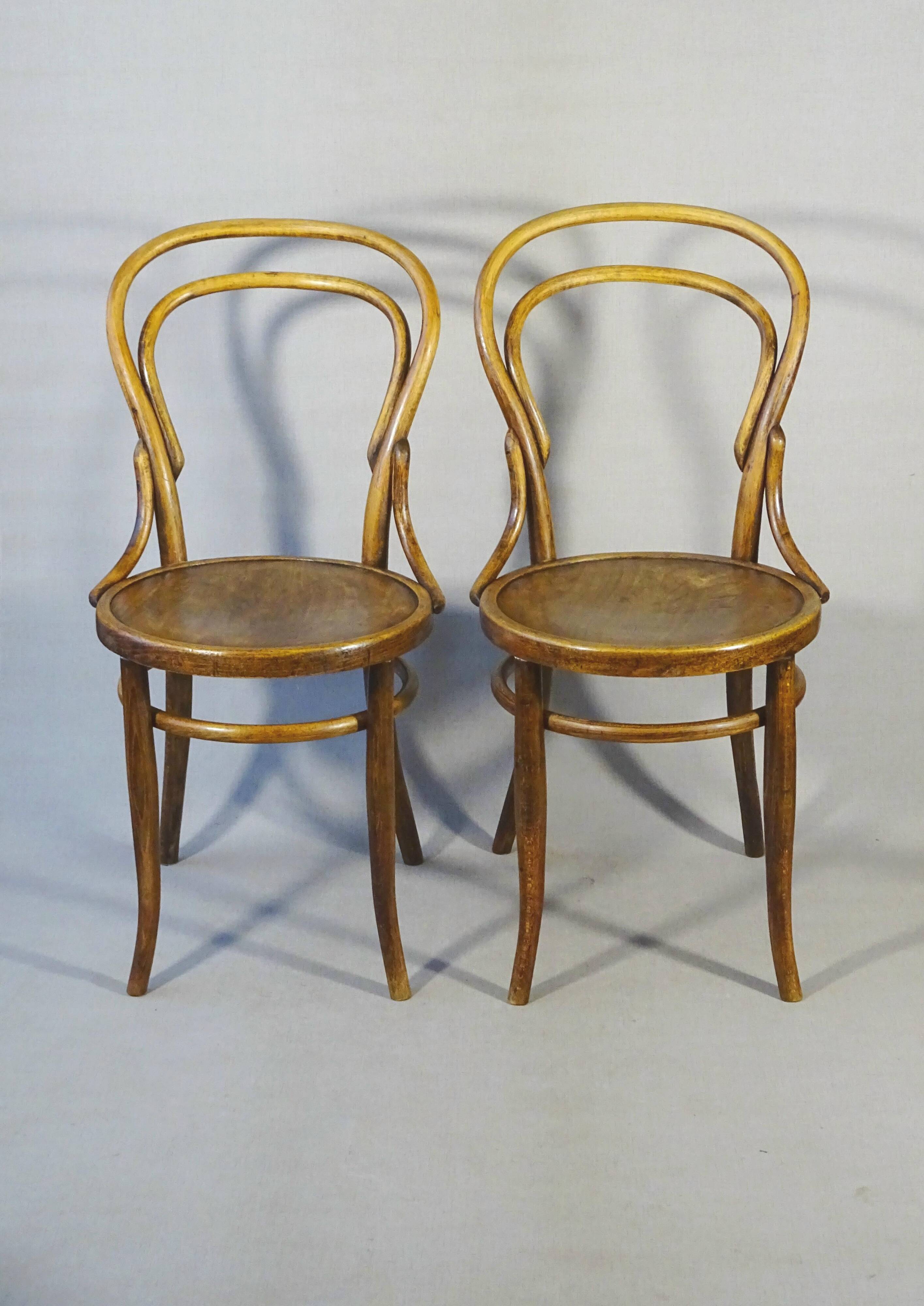 Two chairs No. 14, circa 1890 by Fuchs and Freud Bielitz, original patina