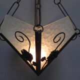 Art deco hanging lamp with 4 cloudy glass plates