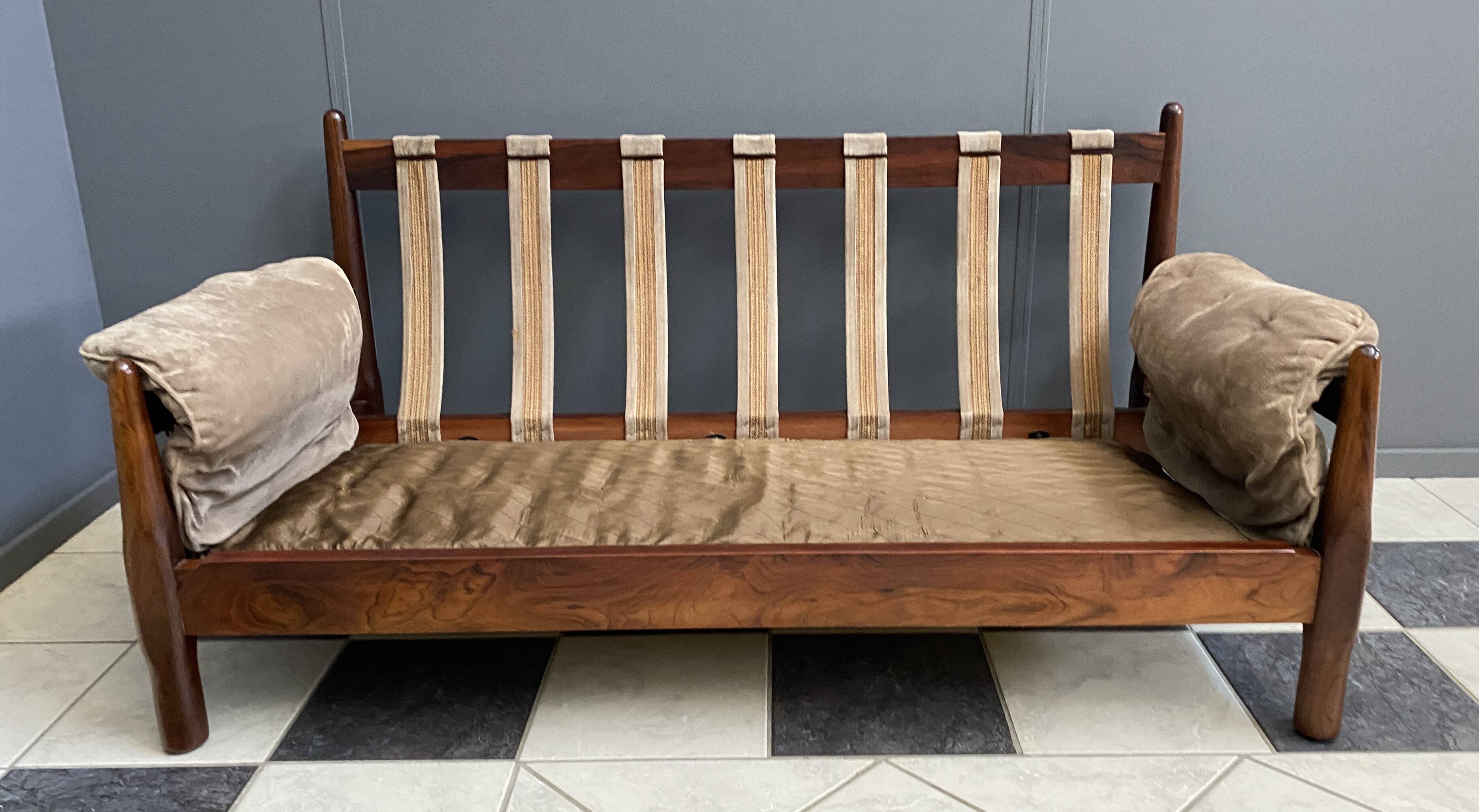 Brazillian 2 seat sofa in suede and Jatoba wood