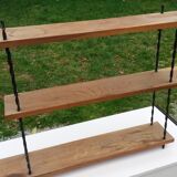 Vintage asymmetrical wall shelf in solid oak and metal from the 60s
