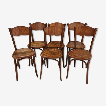 Rare suite of 6 chairs by Bistrot Baumann in 1930