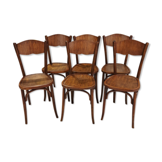Rare suite of 6 chairs by Bistrot Baumann in 1930