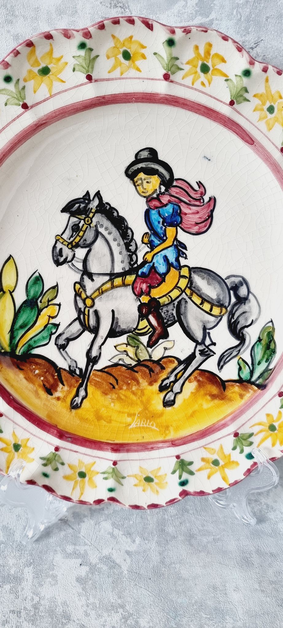 Old Spanish ceramic plate of the nineteenth century hand painted. Unique piece