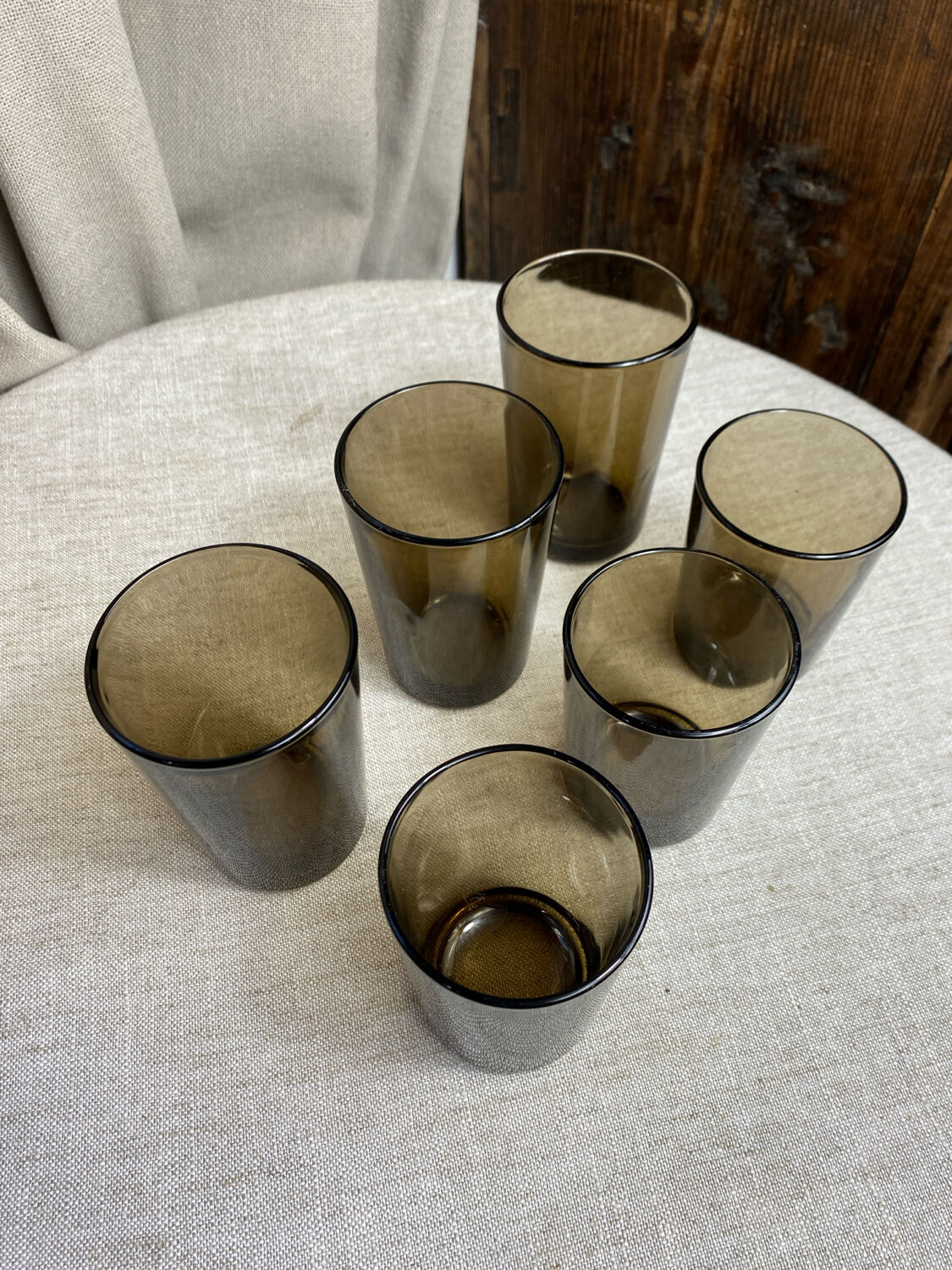 Six glasses, smoked glass, Vereco, 1970s