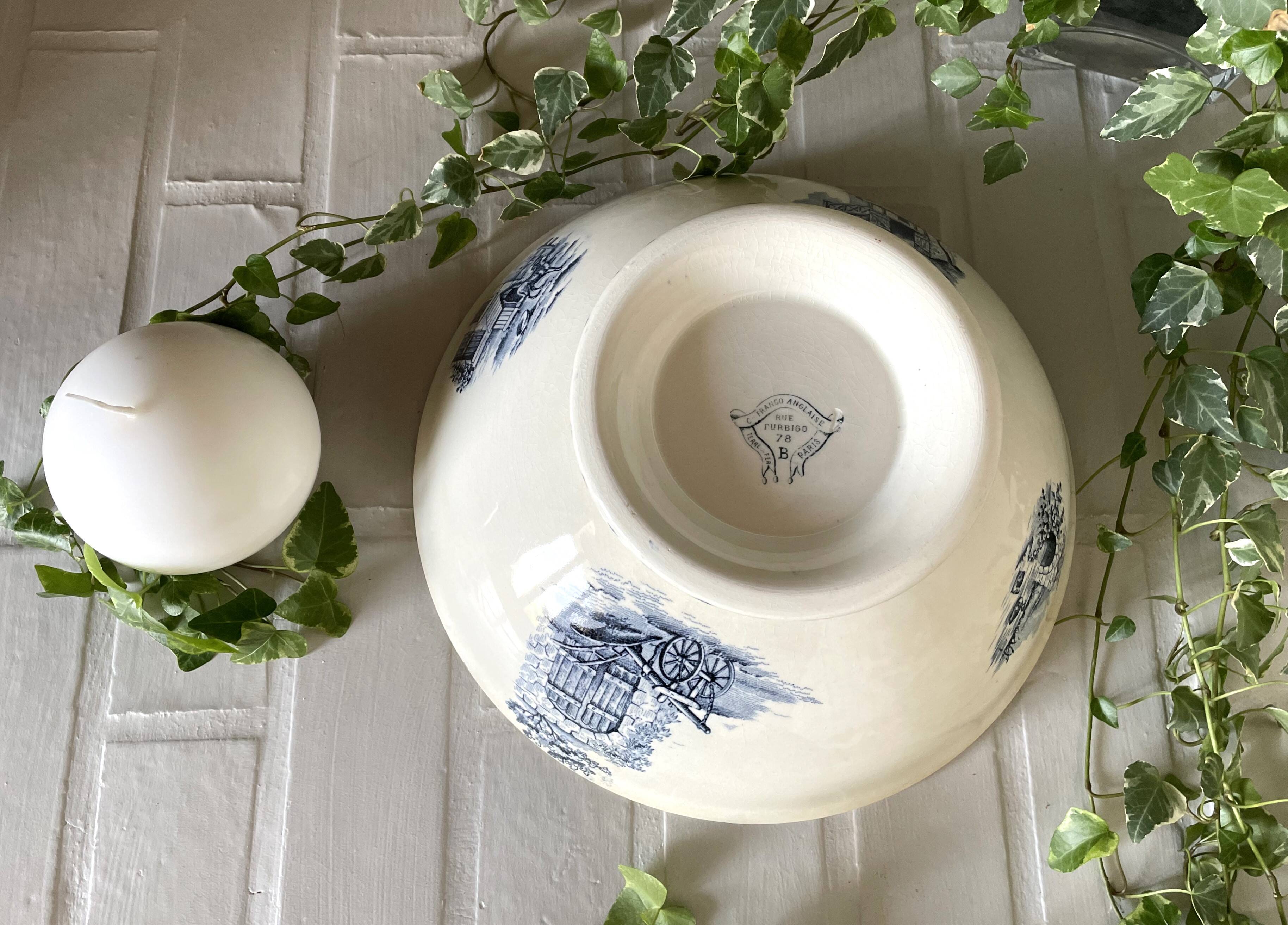 Antique earthenware salad bowl from Choisy-le-Roi