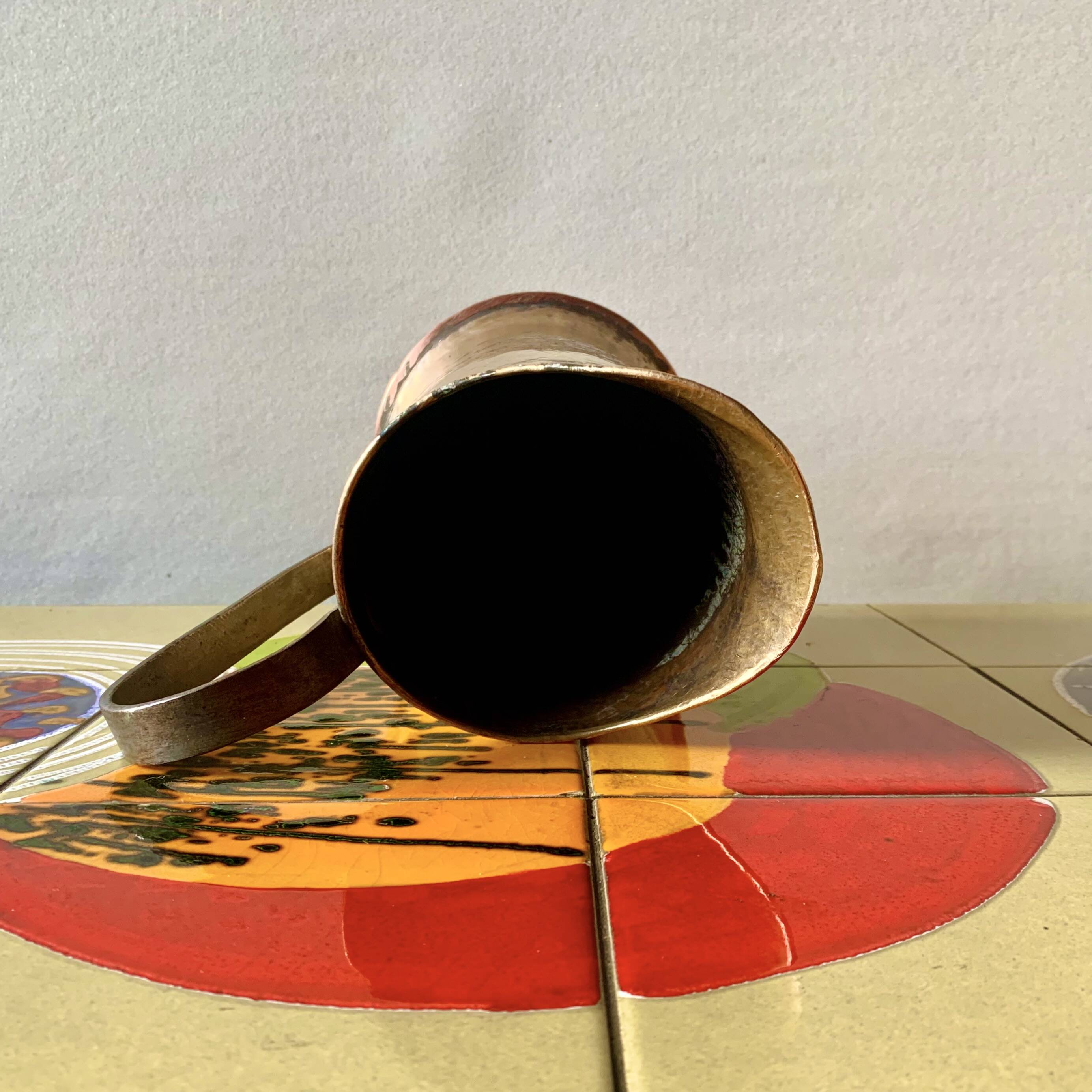 Old hammered copper water jug - artisanal work