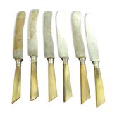 6 Large table knives old English channel horned Art Deco Cutlery Swiss