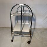 Vintage folding trolley in chromed metal and enamelled trays