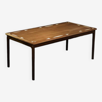 Vintage mid-century danish mahogany coffee table with hand-painted pattern by ole wanscher