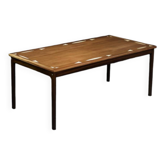 Vintage mid-century danish mahogany coffee table with hand-painted pattern by ole wanscher