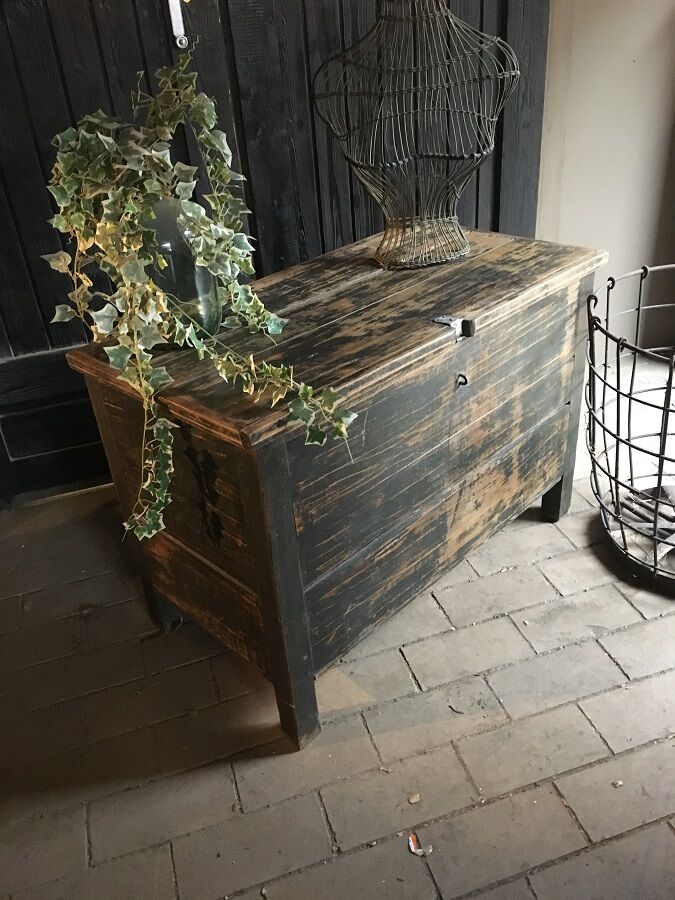 Old patinated wooden chest early 20th century