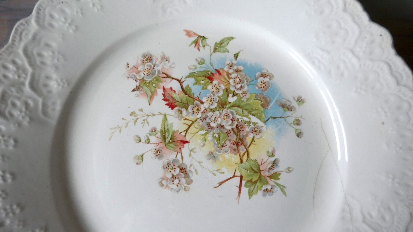 Antique plate with cherry blossom decoration